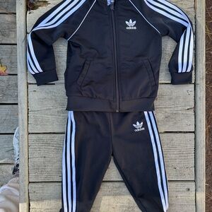 Adidas Black Tracksuit with White Stripes